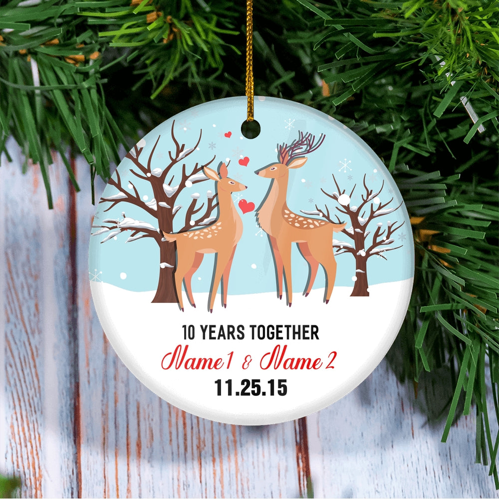 Personalized Deer Wedding Anniversary for Her Him Christmas Ornament Married Couple with Names Date 1st 2nd 5th 10th 20th Customized Christmas Tree Ornament | teecentury