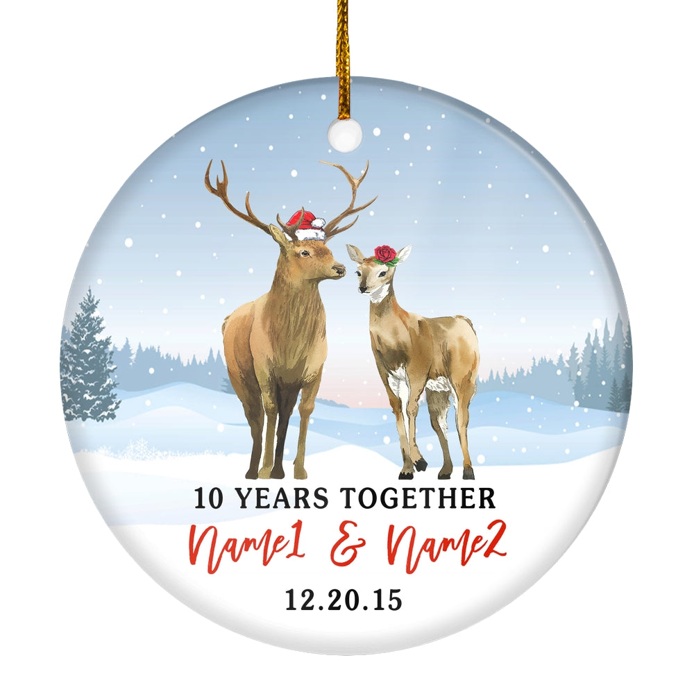 Personalized Deer Wedding Anniversary for Her Him Christmas Ornament for Married Couple with Names Date 1st 2nd 5th 10th 20th Customized Christmas Tree Ornament | teecentury
