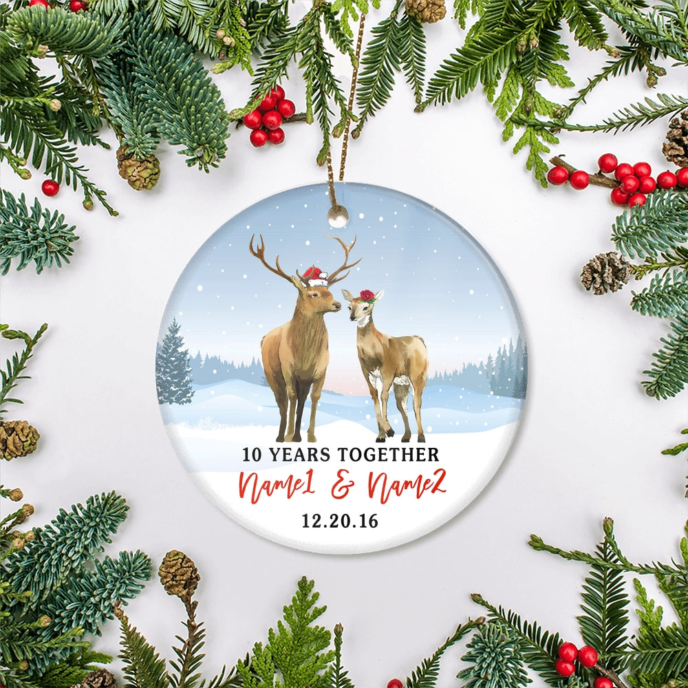 Personalized Deer Wedding Anniversary for Her Him Christmas Ornament for Married Couple with Names Date 1st 2nd 5th 10th 20th Customized Christmas Tree Ornament | teecentury
