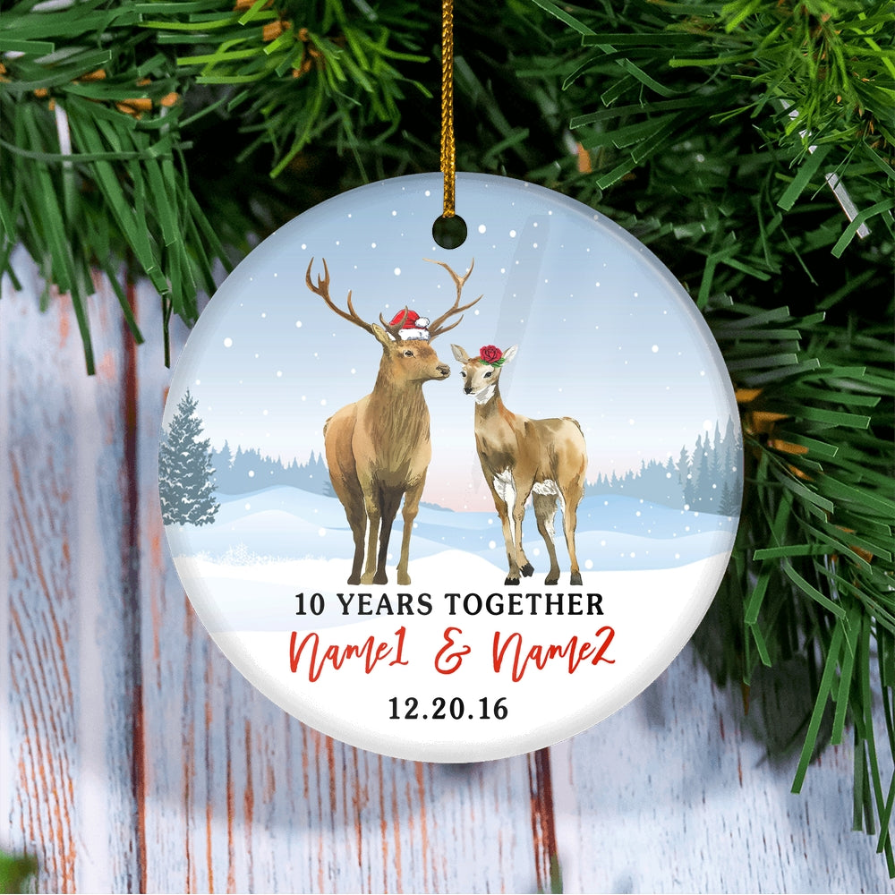 Personalized Deer Wedding Anniversary for Her Him Christmas Ornament for Married Couple with Names Date 1st 2nd 5th 10th 20th Customized Christmas Tree Ornament | teecentury