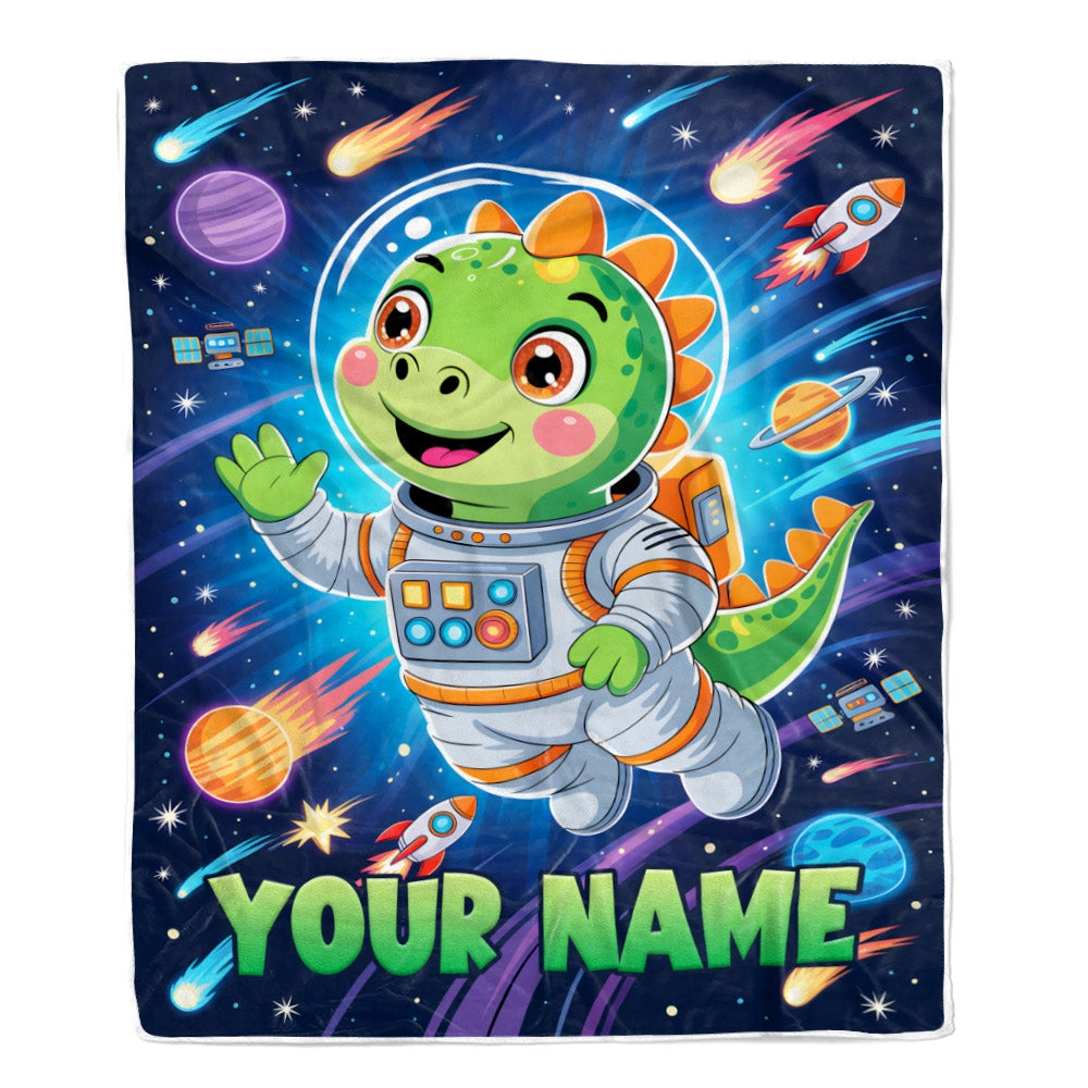 Personalized Dinosaur Baby Blanket For Boys Custom With Name Astronaut Blankets For Kids Custom Toddler Gifts For Birthday Customized Fleece Throw Blanket | teecentury