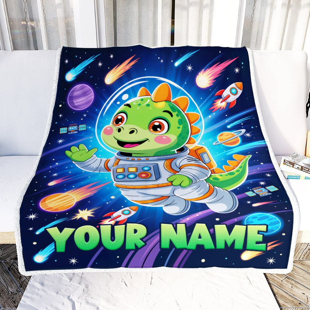Personalized Dinosaur Baby Blanket For Boys Custom With Name Astronaut Blankets For Kids Custom Toddler Gifts For Birthday Customized Fleece Throw Blanket | teecentury