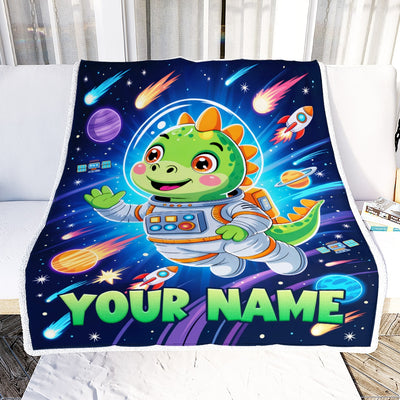Personalized Dinosaur Baby Blanket For Boys Custom With Name Astronaut Blankets For Kids Custom Toddler Gifts For Birthday Customized Fleece Throw Blanket | teecentury