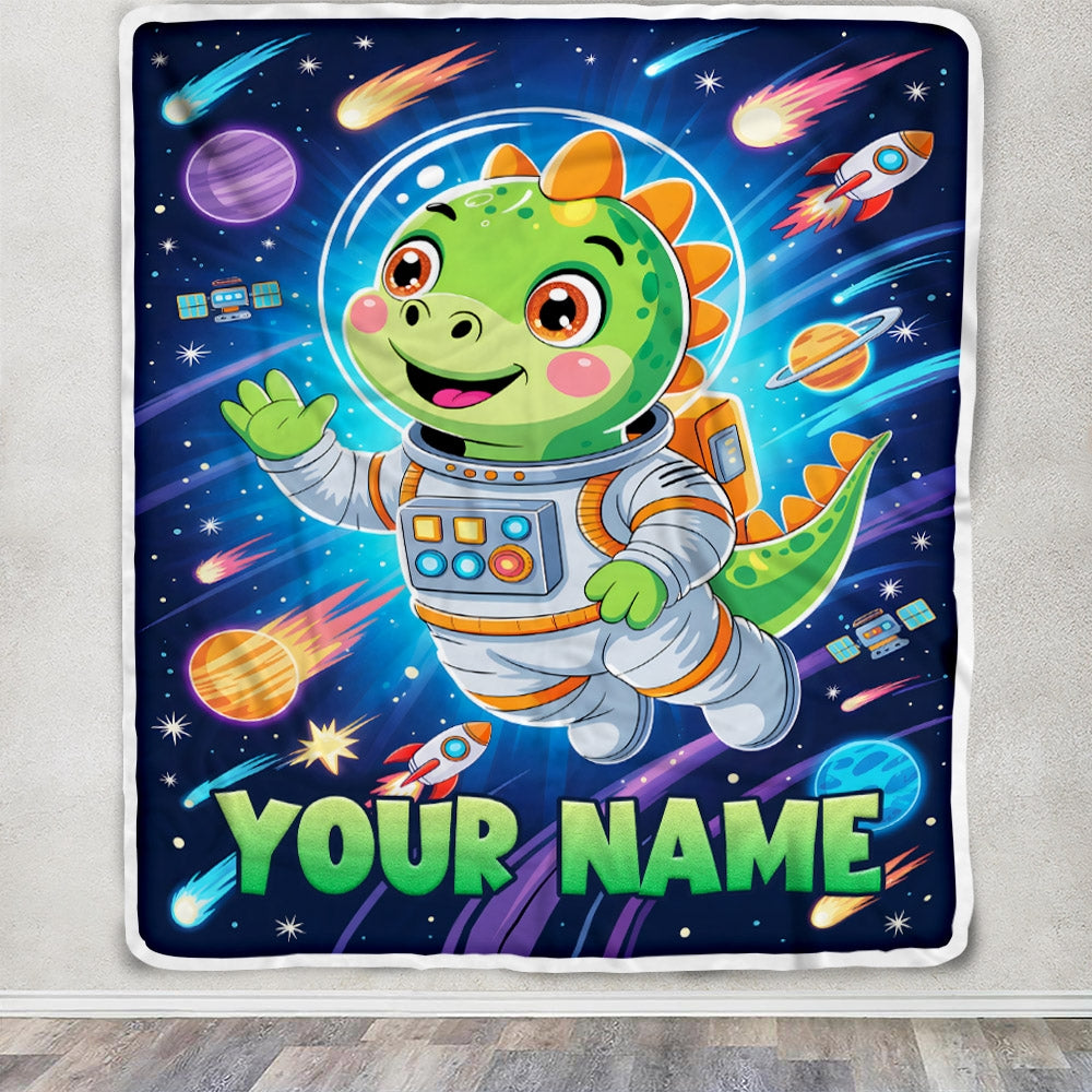Personalized Dinosaur Baby Blanket For Boys Custom With Name Astronaut Blankets For Kids Custom Toddler Gifts For Birthday Customized Fleece Throw Blanket | teecentury