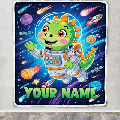Personalized Dinosaur Baby Blanket For Boys Custom With Name Astronaut Blankets For Kids Custom Toddler Gifts For Birthday Customized Fleece Throw Blanket | teecentury