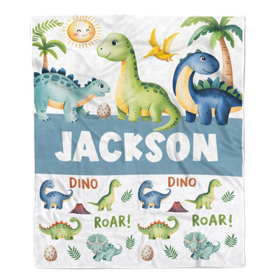 Personalized Dinosaur Baby Boy Blanket For Boys Custom Name Jungle Theme Newborn Gift Bedding Birthday Christmas Boys Nursery Room Decor Custom Fleece Blanket | teecentury