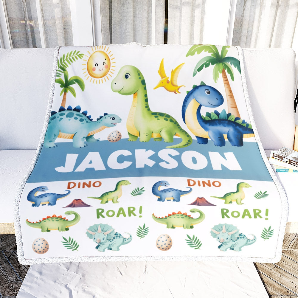 Personalized Dinosaur Baby Boy Blanket For Boys Custom Name Jungle Theme Newborn Gift Bedding Birthday Christmas Boys Nursery Room Decor Custom Fleece Blanket | teecentury