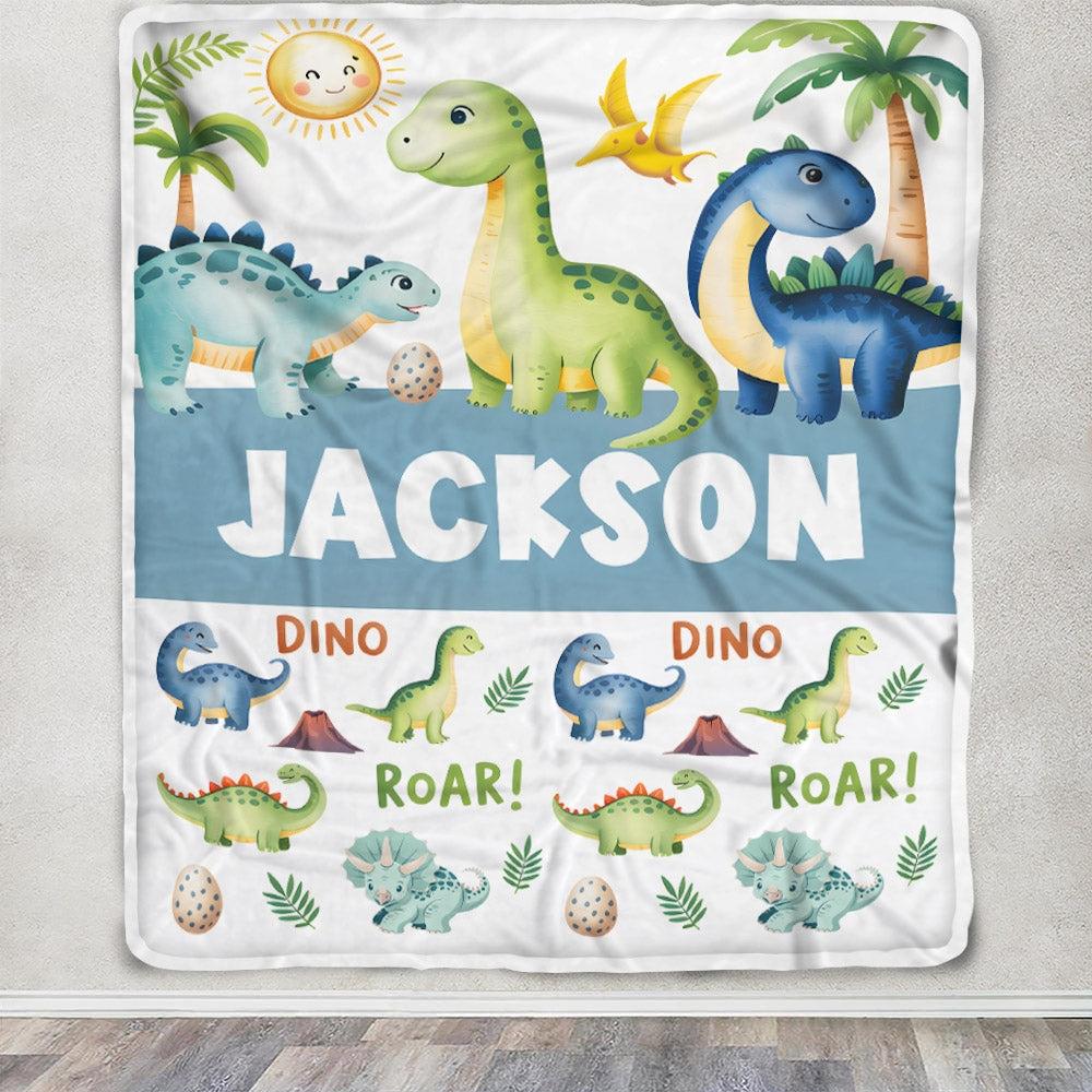 Personalized Dinosaur Baby Boy Blanket For Boys Custom Name Jungle Theme Newborn Gift Bedding Birthday Christmas Boys Nursery Room Decor Custom Fleece Blanket | teecentury