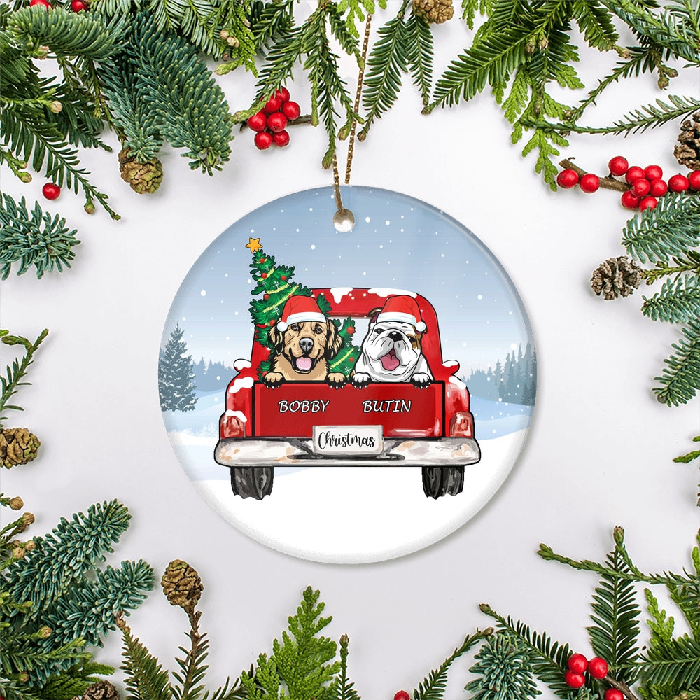 Personalized Dog Ornament Christmas Red Car Pet Custom Gift for Dog Lovers Customized Christmas Tree Ornament | teecentury