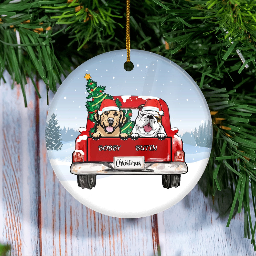 Personalized Dog Ornament Christmas Red Car Pet Custom Gift for Dog Lovers Customized Christmas Tree Ornament | teecentury