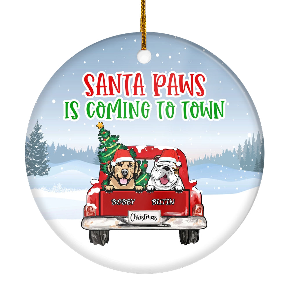 Personalized Dog Ornament Christmas Red Car Santa Is Coming To Town Pet Custom Gift for Dog Lovers Customized Christmas Tree Ornament | teecentury