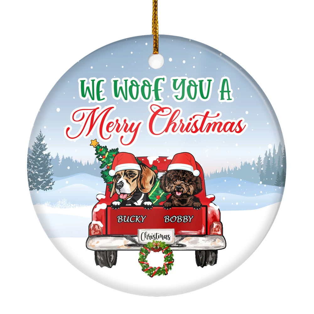 Personalized Dog Ornament Red Car We Woof You A Merry Christmas Pet Custom Gift For Dog Lovers Customized Christmas Tree Ornament | teecentury