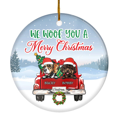 Personalized Dog Ornament Red Car We Woof You A Merry Christmas Pet Custom Gift For Dog Lovers Customized Christmas Tree Ornament | teecentury