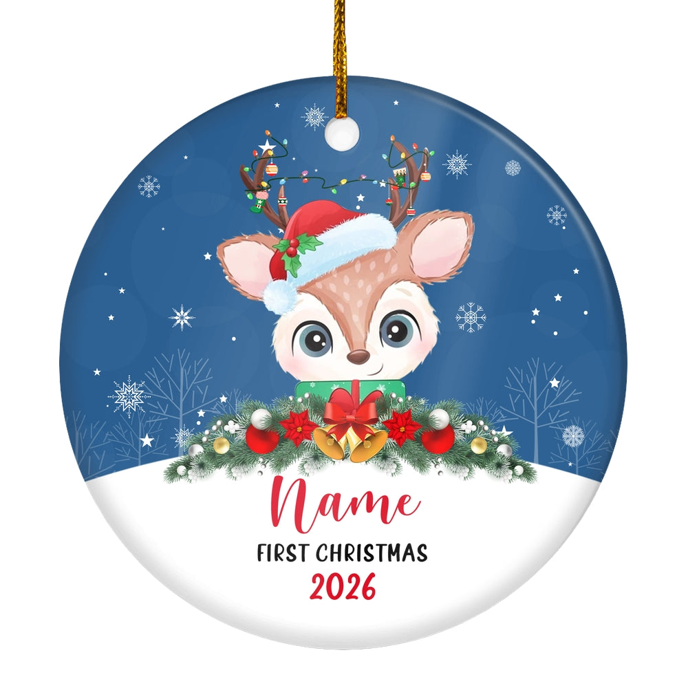 Personalized First Christmas Baby Ornament Custom Baby's Name Cute Deer First (03) Customized Christmas Tree Ornament | teecentury