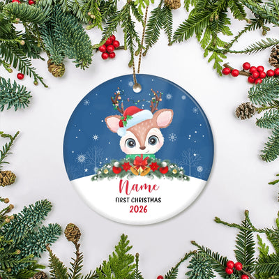 Personalized First Christmas Baby Ornament Custom Baby's Name Cute Deer First (03) Customized Christmas Tree Ornament | teecentury