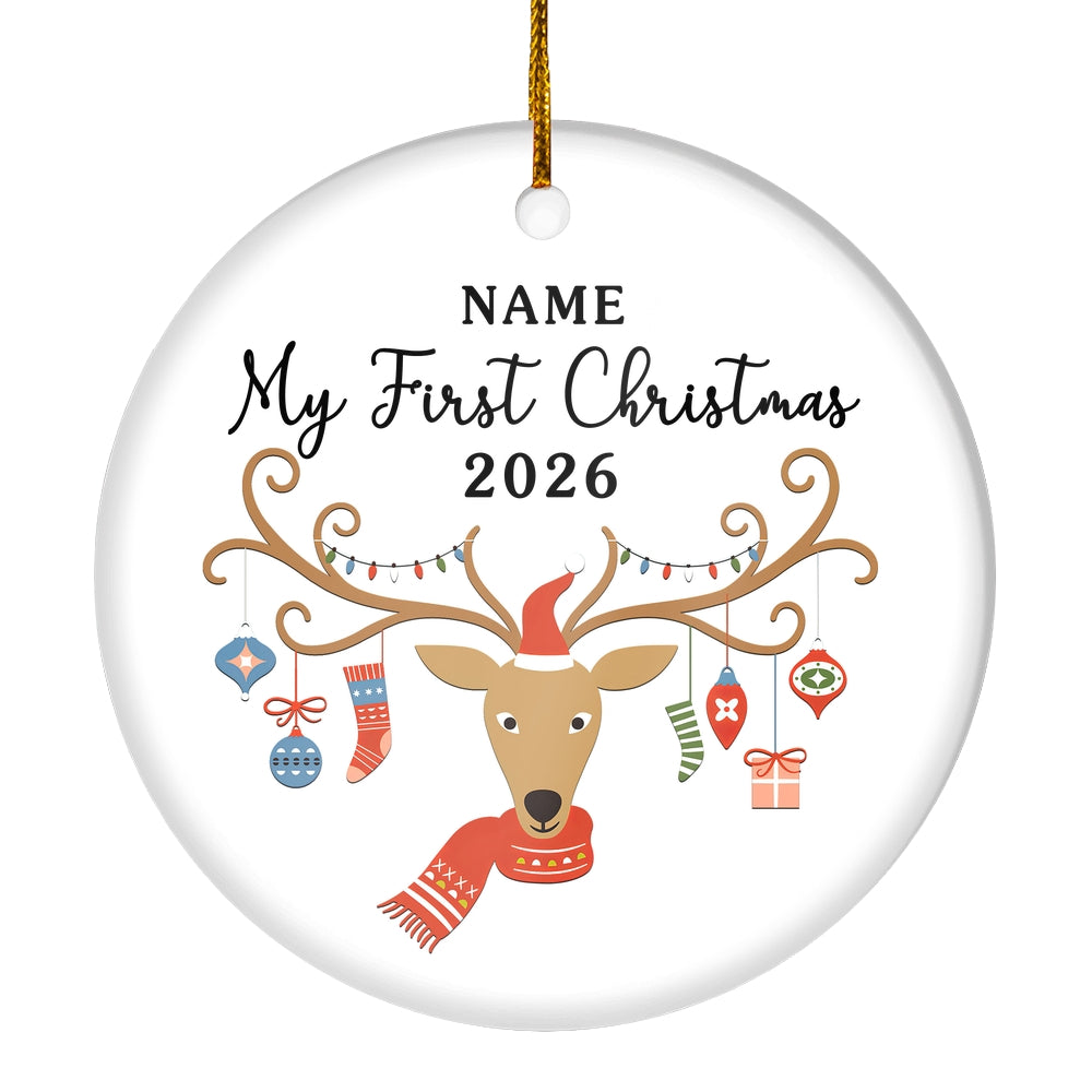 Personalized First Christmas Baby Ornament Custom Baby's Name Cute Deer First Baby (02) Customized Christmas Tree Ornament | teecentury