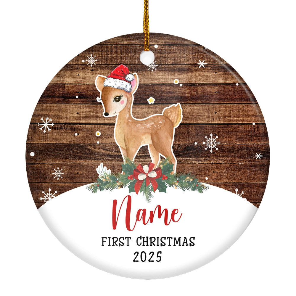 Personalized First Christmas Baby Ornament Custom Baby's Name Cute Deer First Christmas Baby (01) Customized Christmas Tree Ornament | teecentury