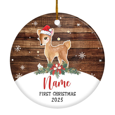 Personalized First Christmas Baby Ornament Custom Baby's Name Cute Deer First Christmas Baby (01) Customized Christmas Tree Ornament | teecentury