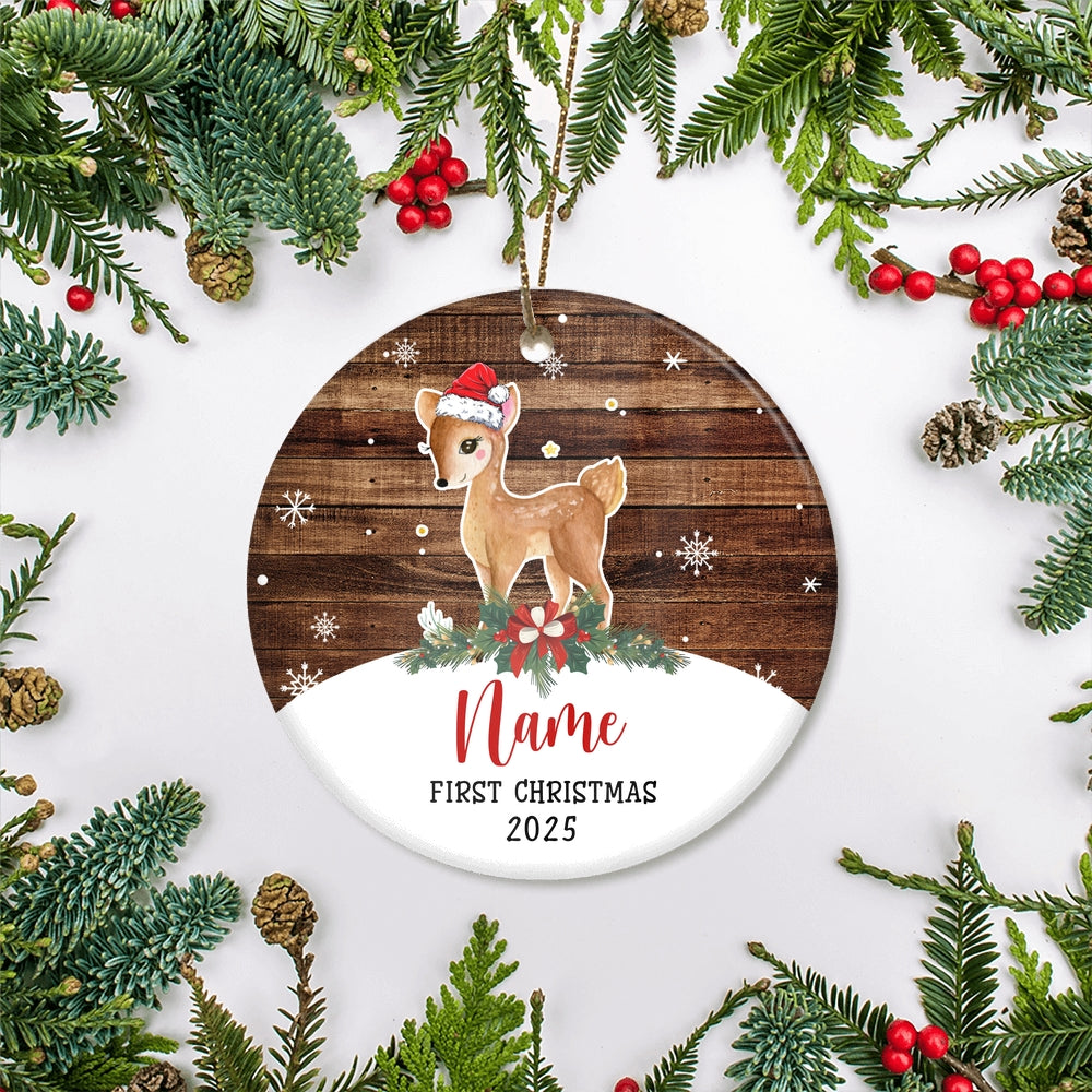 Personalized First Christmas Baby Ornament Custom Baby's Name Cute Deer First Christmas Baby (01) Customized Christmas Tree Ornament | teecentury