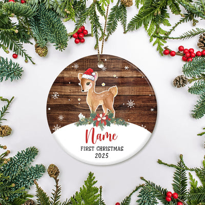 Personalized First Christmas Baby Ornament Custom Baby's Name Cute Deer First Christmas Baby (01) Customized Christmas Tree Ornament | teecentury