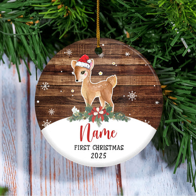 Personalized First Christmas Baby Ornament Custom Baby's Name Cute Deer First Christmas Baby (01) Customized Christmas Tree Ornament | teecentury