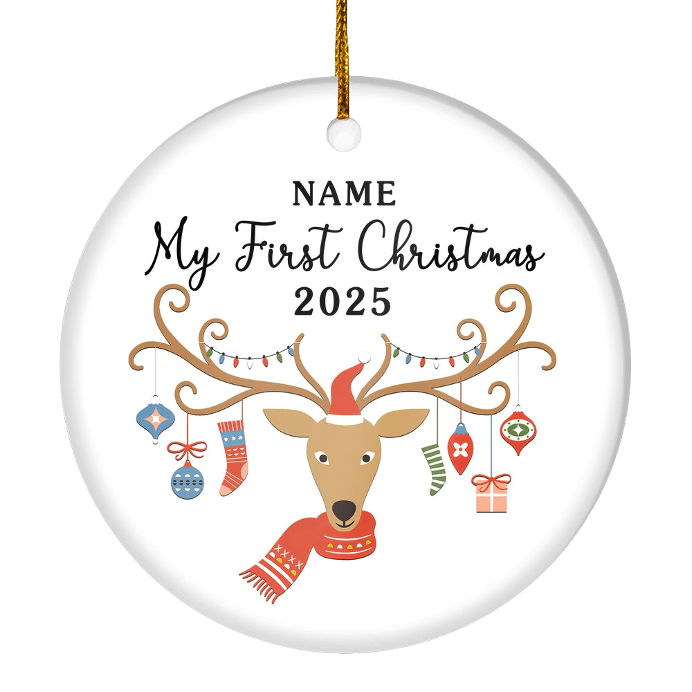 Personalized First Christmas Baby Ornament Custom Baby's Name Cute Deer First Christmas Baby (02) Customized Christmas Tree Ornament | teecentury