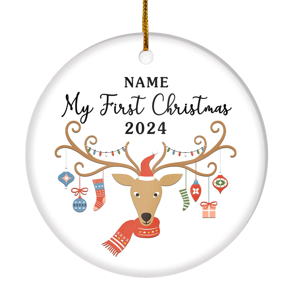 Personalized First Christmas Baby Ornament Custom Baby's Name Cute Deer First Christmas Baby (02) Customized Christmas Tree Ornament Ornament | Teecentury.com