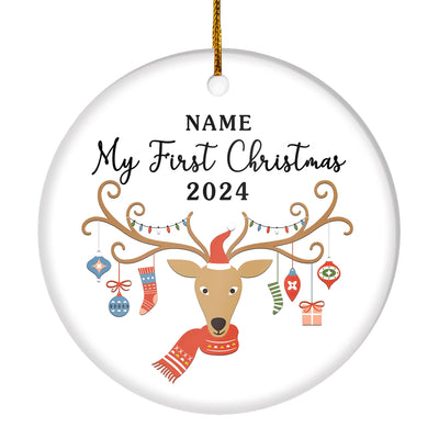 Personalized First Christmas Baby Ornament Custom Baby's Name Cute Deer First Christmas Baby (02) Customized Christmas Tree Ornament Ornament | Teecentury.com