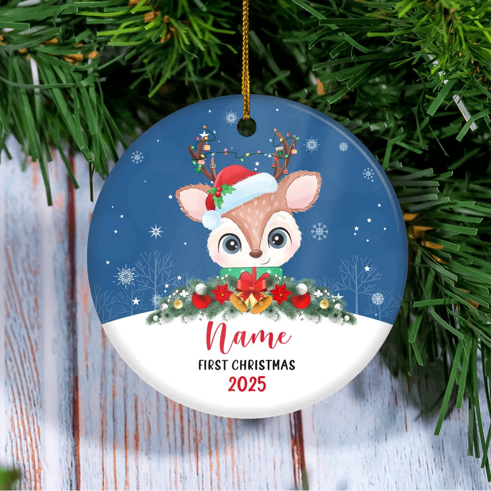 Personalized First Christmas Baby Ornament Custom Baby's Name Cute Deer First Christmas Baby (03) Customized Christmas Tree Ornament | teecentury