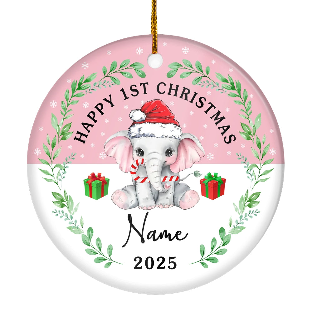 Personalized First Christmas Baby Ornament Custom Baby's Name Cute Elephant First Christmas Baby (04) Customized Christmas Tree Ornament | teecentury