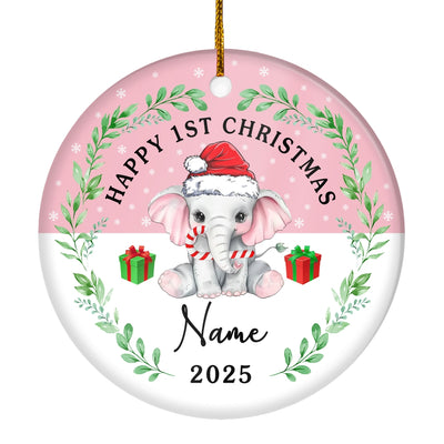 Personalized First Christmas Baby Ornament Custom Baby's Name Cute Elephant First Christmas Baby (04) Customized Christmas Tree Ornament | teecentury