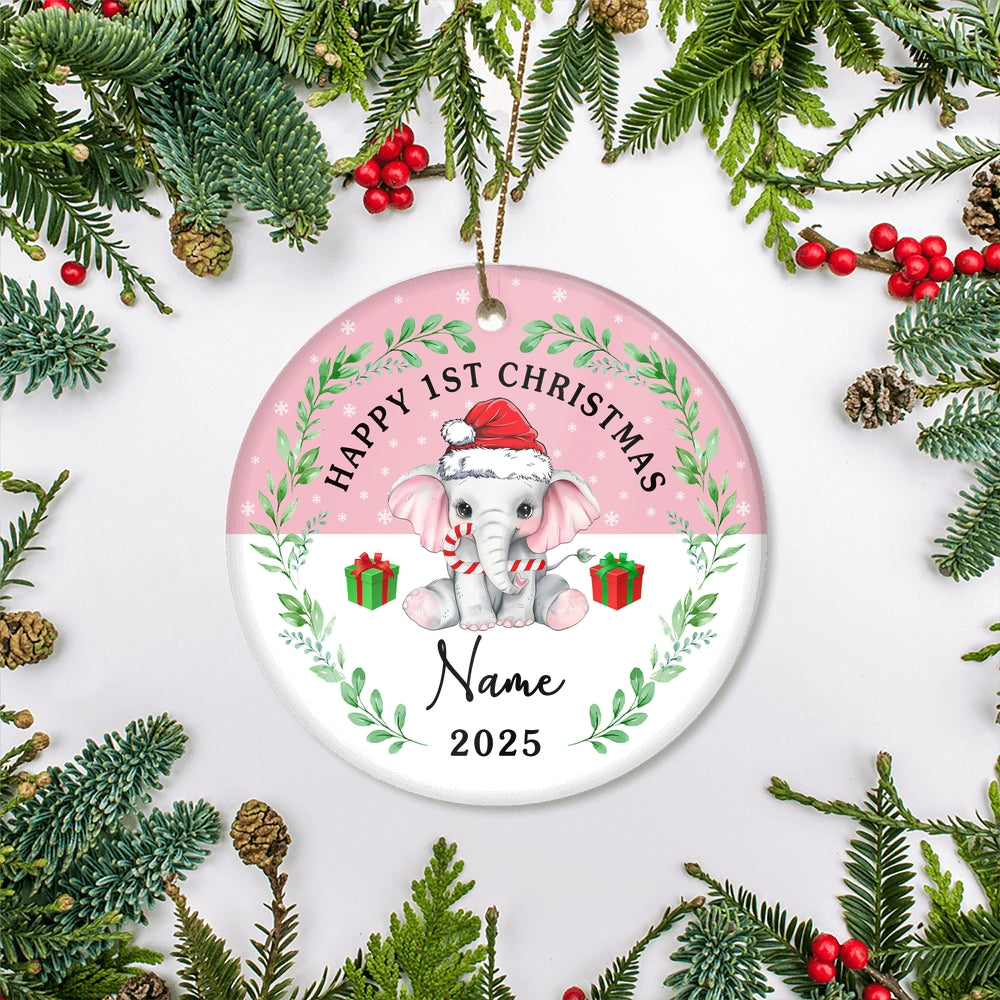 Personalized First Christmas Baby Ornament Custom Baby's Name Cute Elephant First Christmas Baby (04) Customized Christmas Tree Ornament | teecentury