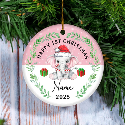 Personalized First Christmas Baby Ornament Custom Baby's Name Cute Elephant First Christmas Baby (04) Customized Christmas Tree Ornament | teecentury