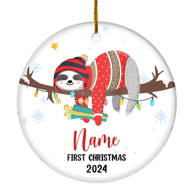 Personalized First Christmas Baby Ornament Custom Baby's Name Cute Sloth First Christmas Baby (06) Customized Christmas Tree Ornament Ornament | Teecentury.com