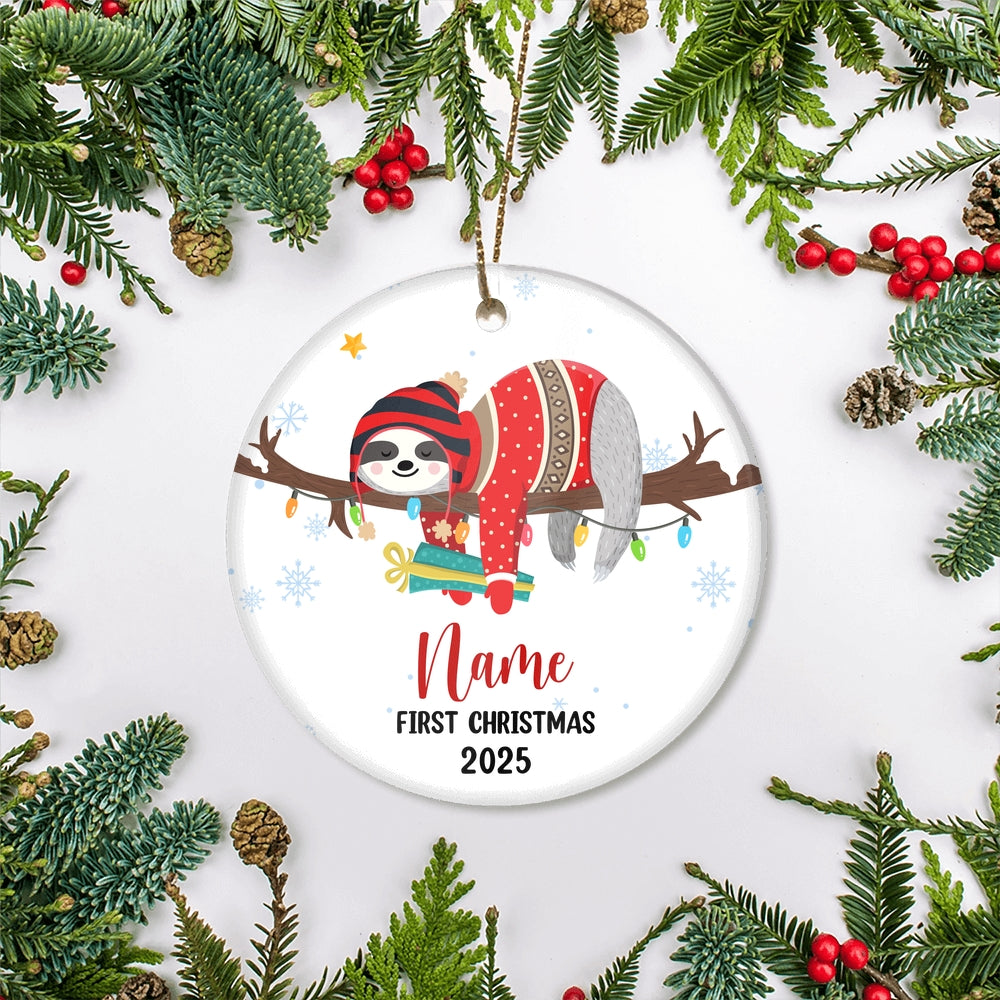 Personalized First Christmas Baby Ornament Custom Baby's Name Cute Sloth First Christmas Baby (06) Customized Christmas Tree Ornament | teecentury