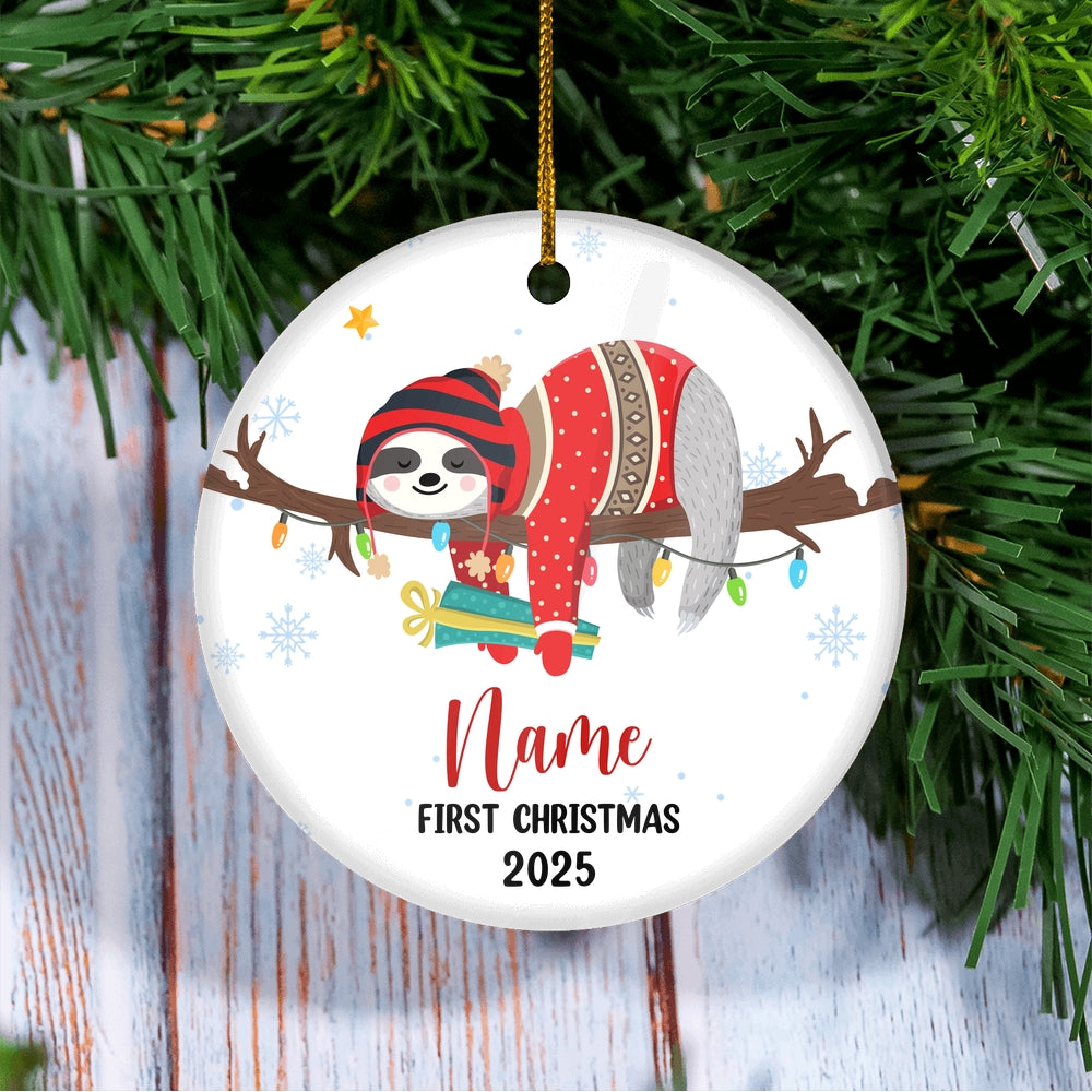 Personalized First Christmas Baby Ornament Custom Baby's Name Cute Sloth First Christmas Baby (06) Customized Christmas Tree Ornament | teecentury