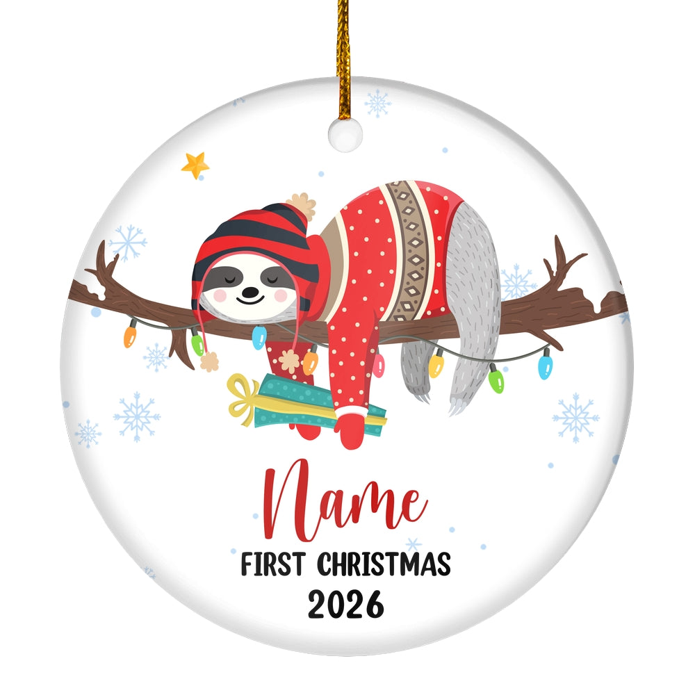 Personalized First Christmas Baby Ornament Custom Baby's Name Cute Sloth First Christmas Baby (06) Customized Ornament | teecentury