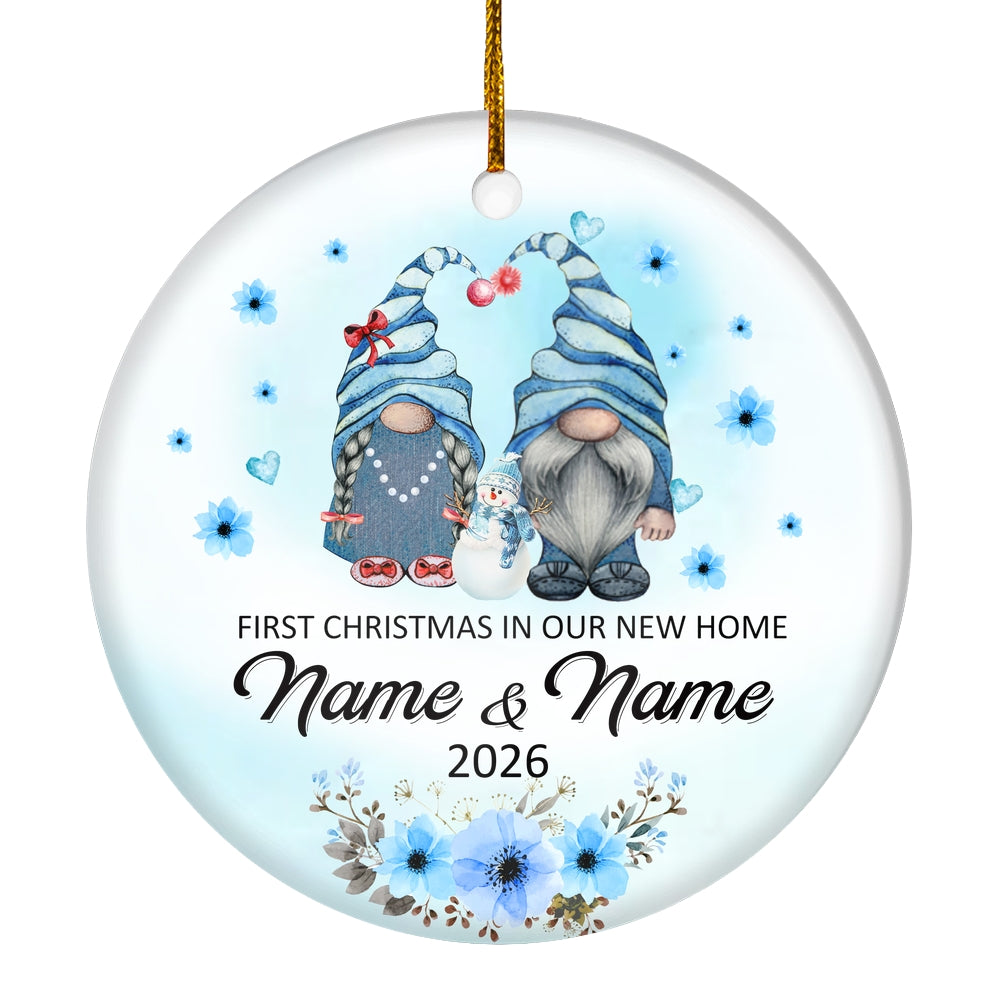 Personalized First Christmas In Our New Home Ornament 2025 Newlywed Couple Gnomes Hanukkah Customized Christmas Tree Ornament | teecentury