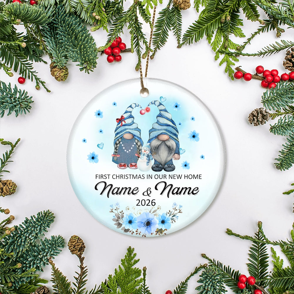 Personalized First Christmas In Our New Home Ornament 2025 Newlywed Couple Gnomes Hanukkah Customized Christmas Tree Ornament | teecentury