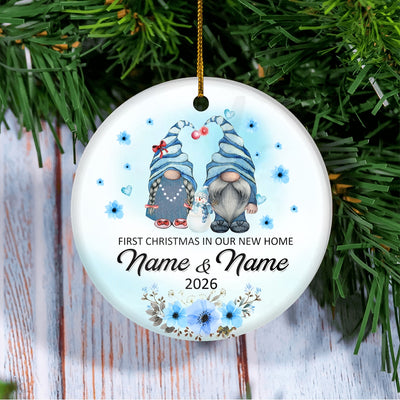 Personalized First Christmas In Our New Home Ornament 2025 Newlywed Couple Gnomes Hanukkah Customized Christmas Tree Ornament | teecentury