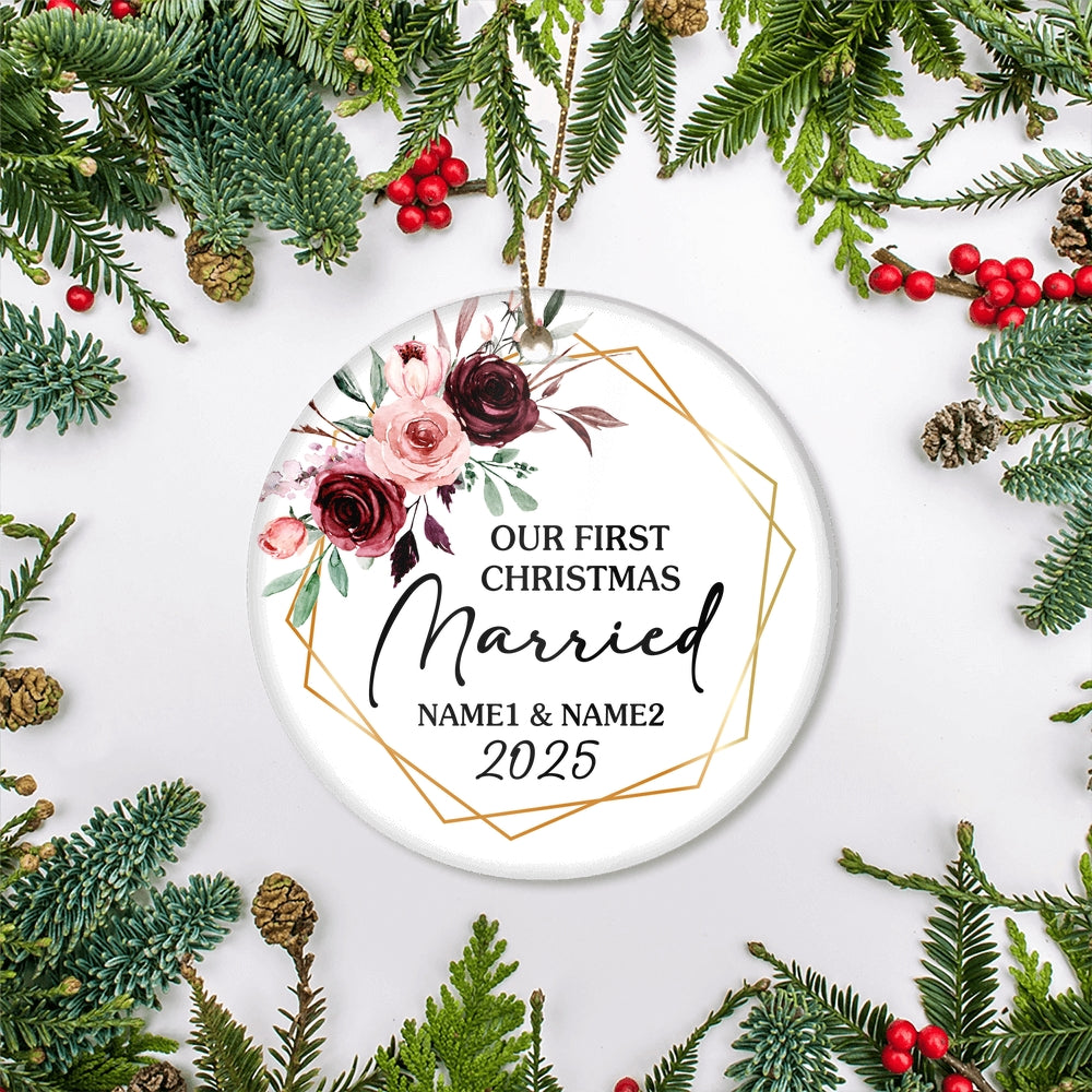 Personalized First Christmas as Mr and Mrs Ornament Just Married Wedding First Christmas Engaged Custom Name Decoration (24) Customized Christmas Tree Ornament | teecentury