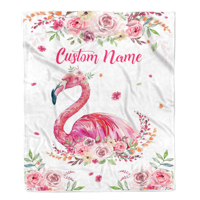Personalized Flamingo Blanket Custom With Name Floral Flower Newborn Baby Girl Flamingo Daughter Granddaughter Niece Birthday Christmas Fleece Throw Blanket | teecentury