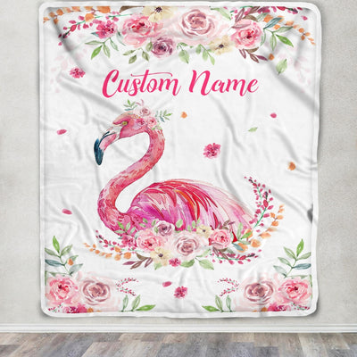 Personalized Flamingo Blanket Custom With Name Floral Flower Newborn Baby Girl Flamingo Daughter Granddaughter Niece Birthday Christmas Fleece Throw Blanket | teecentury
