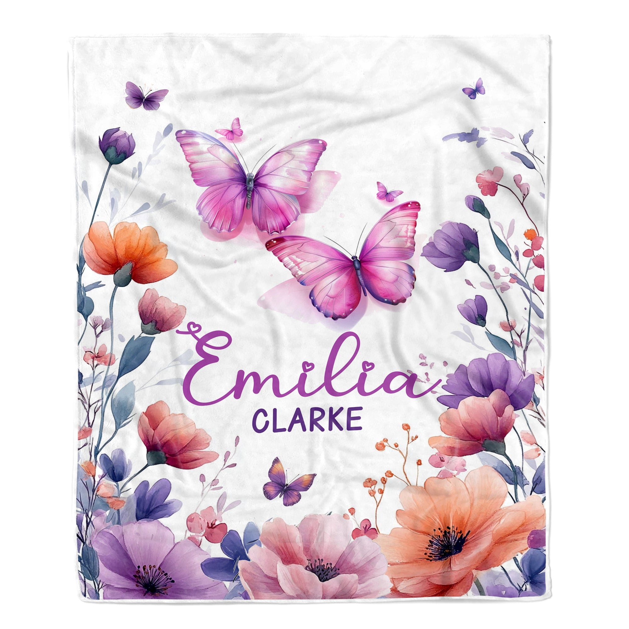 Personalized Floral Baby Blanket For Girls Custom Name Flowers Butterflies Nursery Decor Gift For Babies Shower Toddler Newborn Christmas Fleece Throw Blanket | teecentury