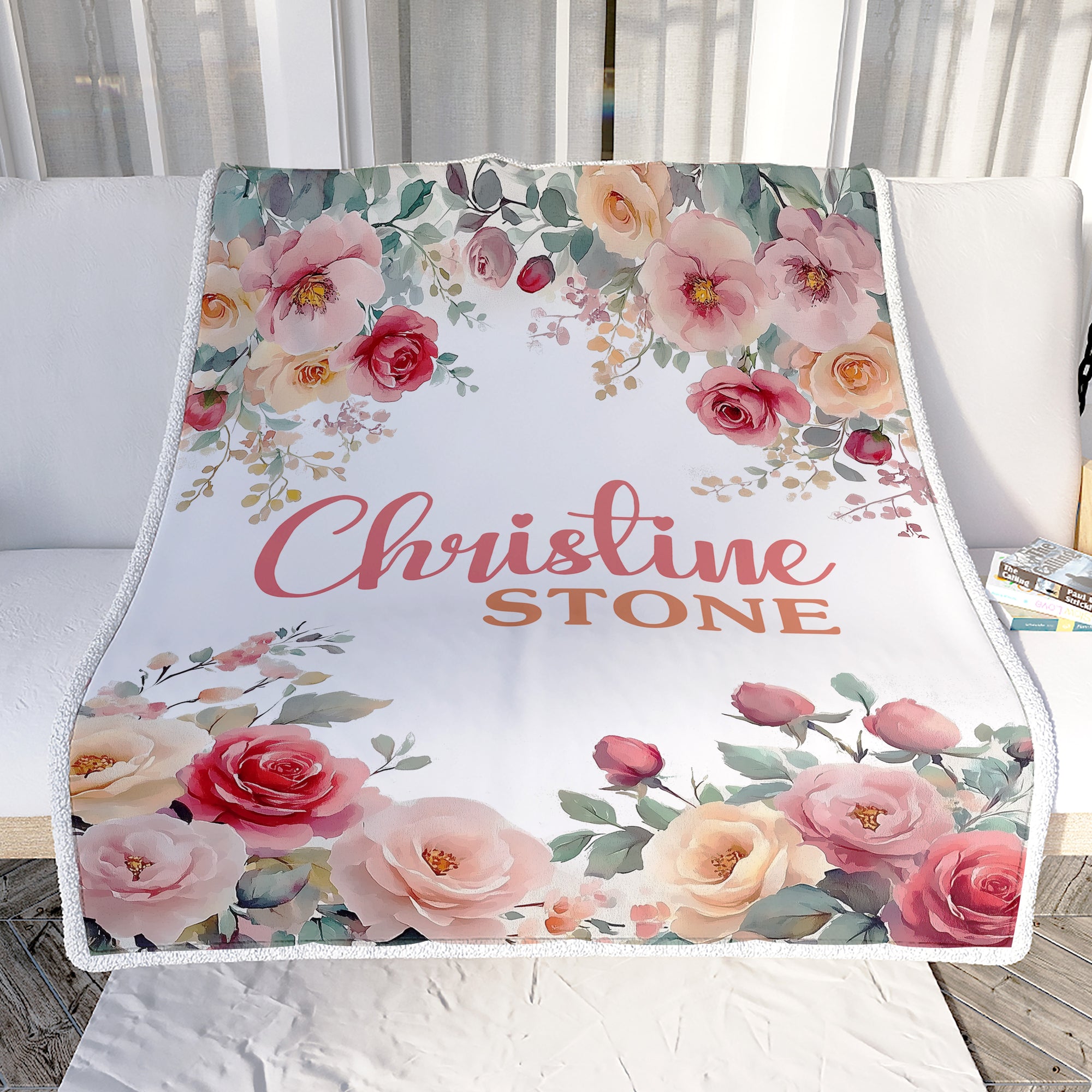 Personalized Floral Baby Blanket For Girls Custom Name Roses Flowers Nursery Bedding Gift Babies Shower Toddler Newborn Birthday Christmas Fleece Throw Blanket | teecentury
