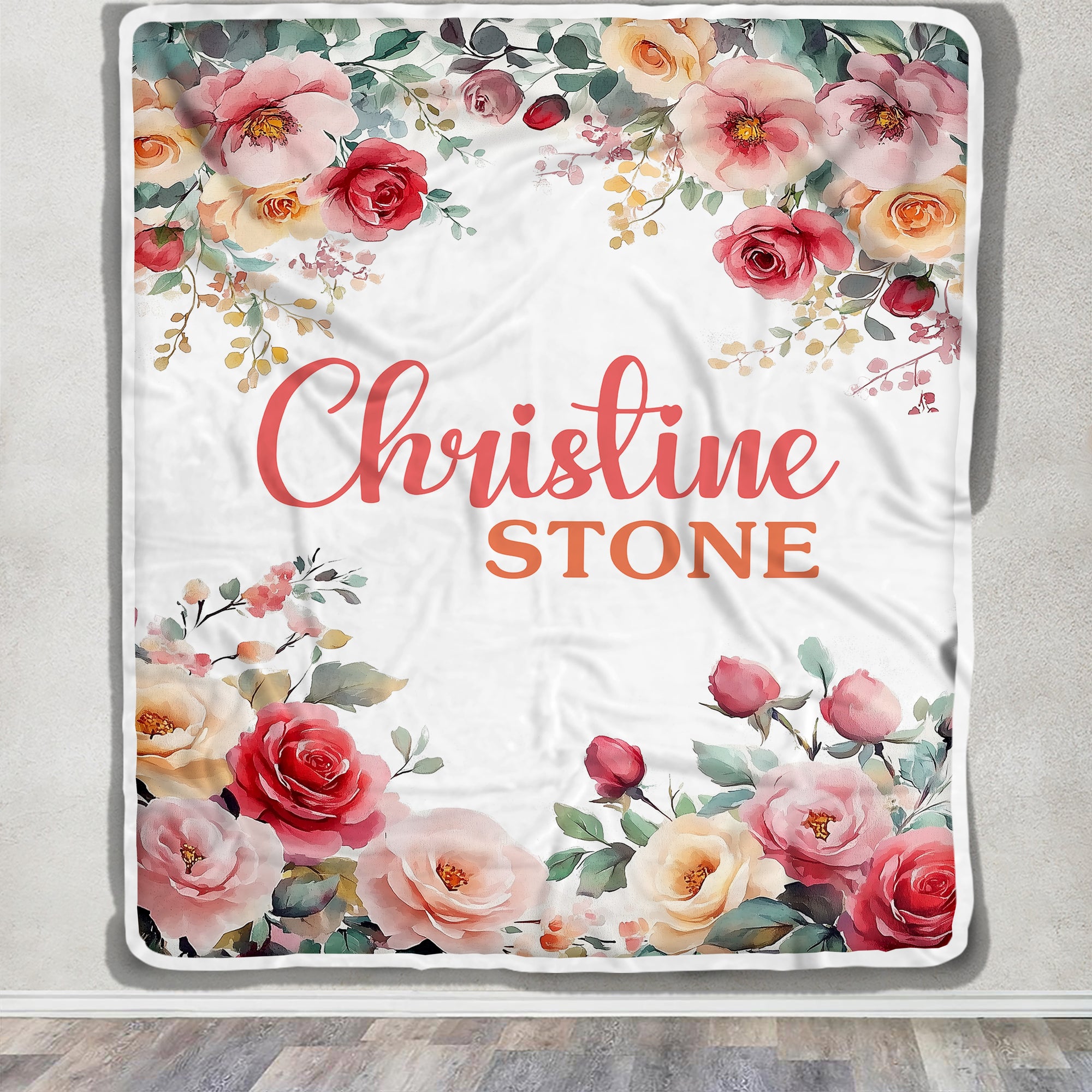 Personalized Floral Baby Blanket For Girls Custom Name Roses Flowers Nursery Bedding Gift Babies Shower Toddler Newborn Birthday Christmas Fleece Throw Blanket | teecentury