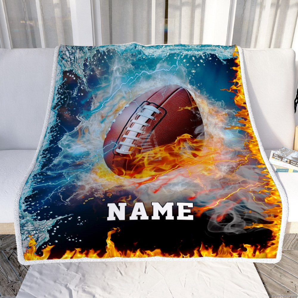 Personalized Football Blanket Fire Water A Nice Night American Flag Printed 3D Sport Lover Kids Men Women Birthday Christmas Customized Fleece Blanket Blanket | Teecentury.com