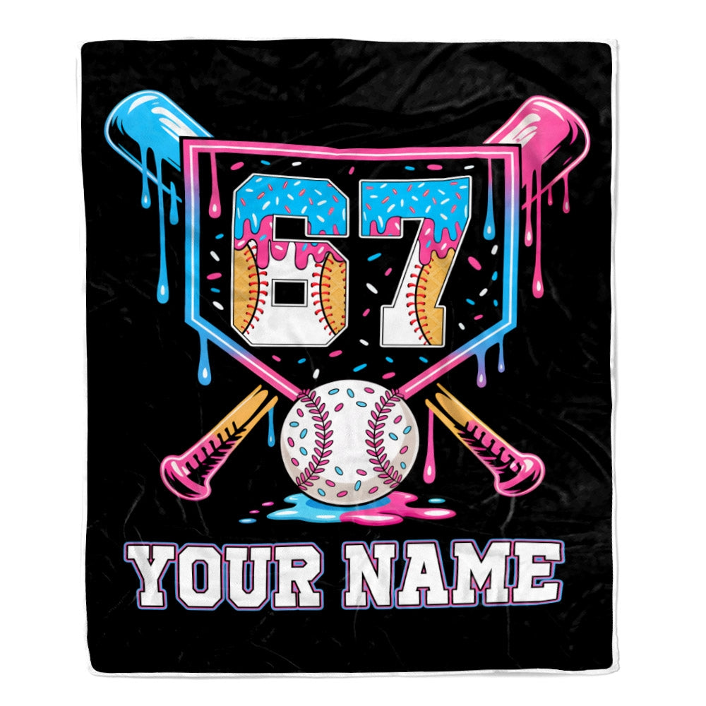 Personalized Funny Drip 67 Baseball Number Custom Name Blanket Bedding Gift For Baseball Fans Teens Adults Kids Son Grandson Birthday Christmas Fleece Blanket | teecentury