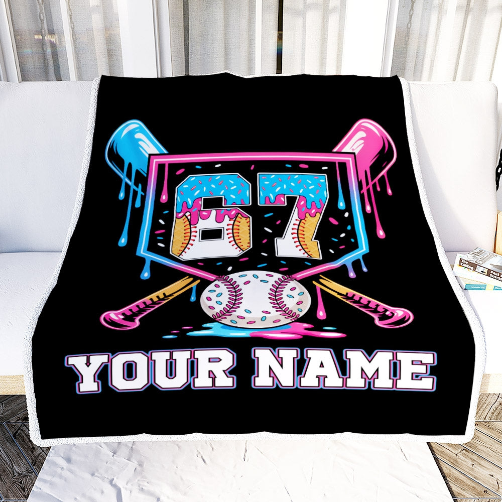 Personalized Funny Drip 67 Baseball Number Custom Name Blanket Bedding Gift For Baseball Fans Teens Adults Kids Son Grandson Birthday Christmas Fleece Blanket | teecentury