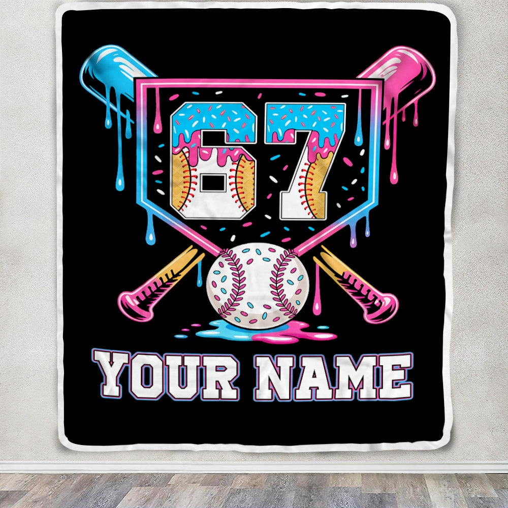 Personalized Funny Drip 67 Baseball Number Custom Name Blanket Bedding Gift For Baseball Fans Teens Adults Kids Son Grandson Birthday Christmas Fleece Blanket | teecentury